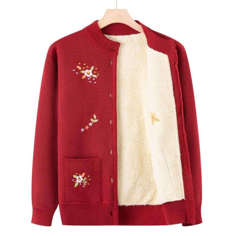 Old man winter new coat female grandma autumn knitted sweater old lady cardigan clothes mother plush sweater