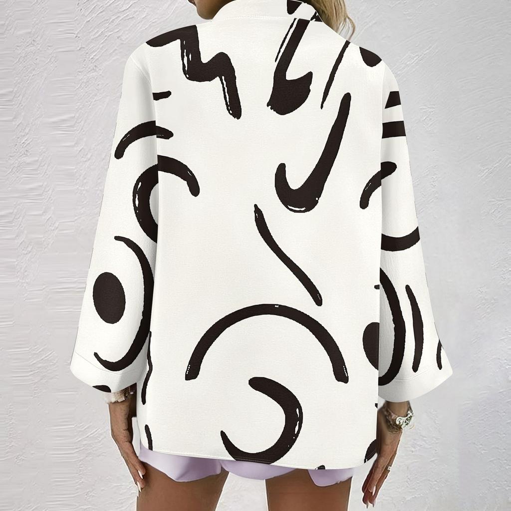 Women's Fashionable And Casual Shirt Long Sleeve V-neck Button Printed Blouse Top