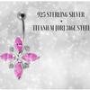 Blomma navelpiercing juvel i rosa kristall på silver och stål