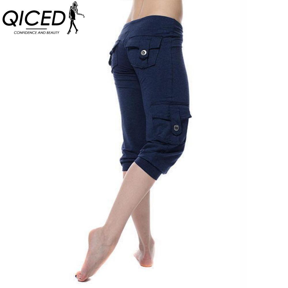 QICED Damenmode, lässig, einfarbig, bedruckt, Hosen und Caprihosen