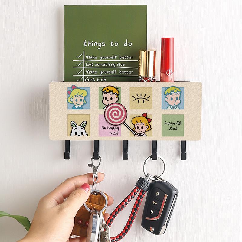 Cartoon Wall-Mounted No-Drill Clothes Hook & Key Rack with Storage Box