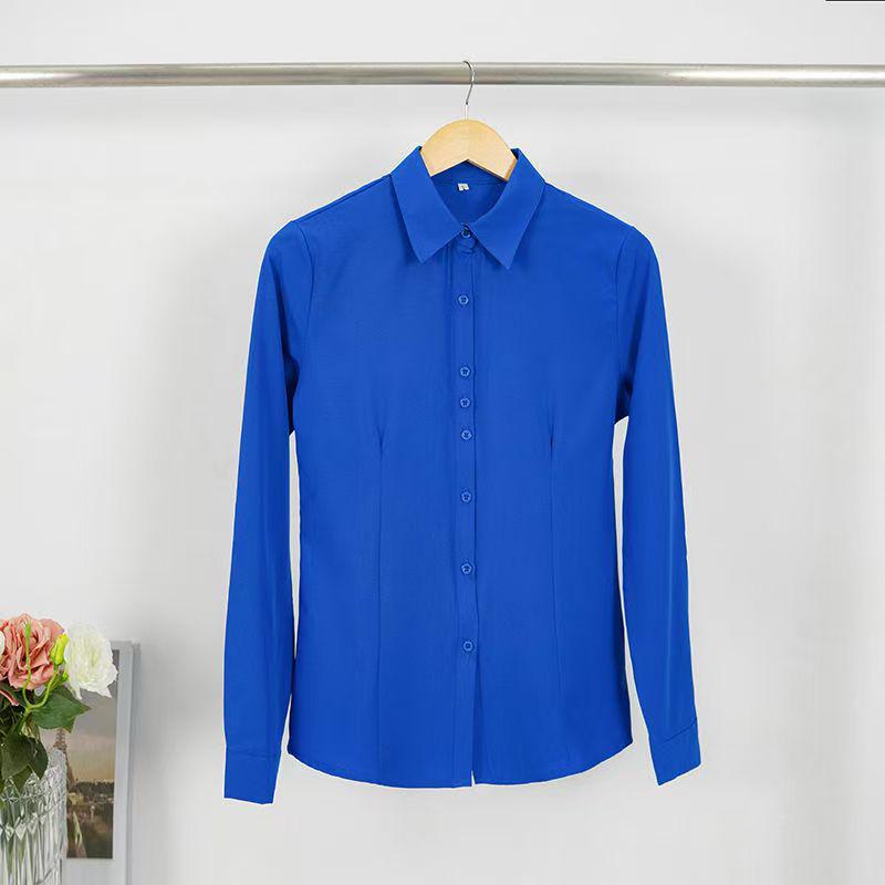 

2024 Нова Мода Жіноча Блузка з Довгим Рукавом Приталеного Крою - Однотонна, Універсальний Відкладний Комір L