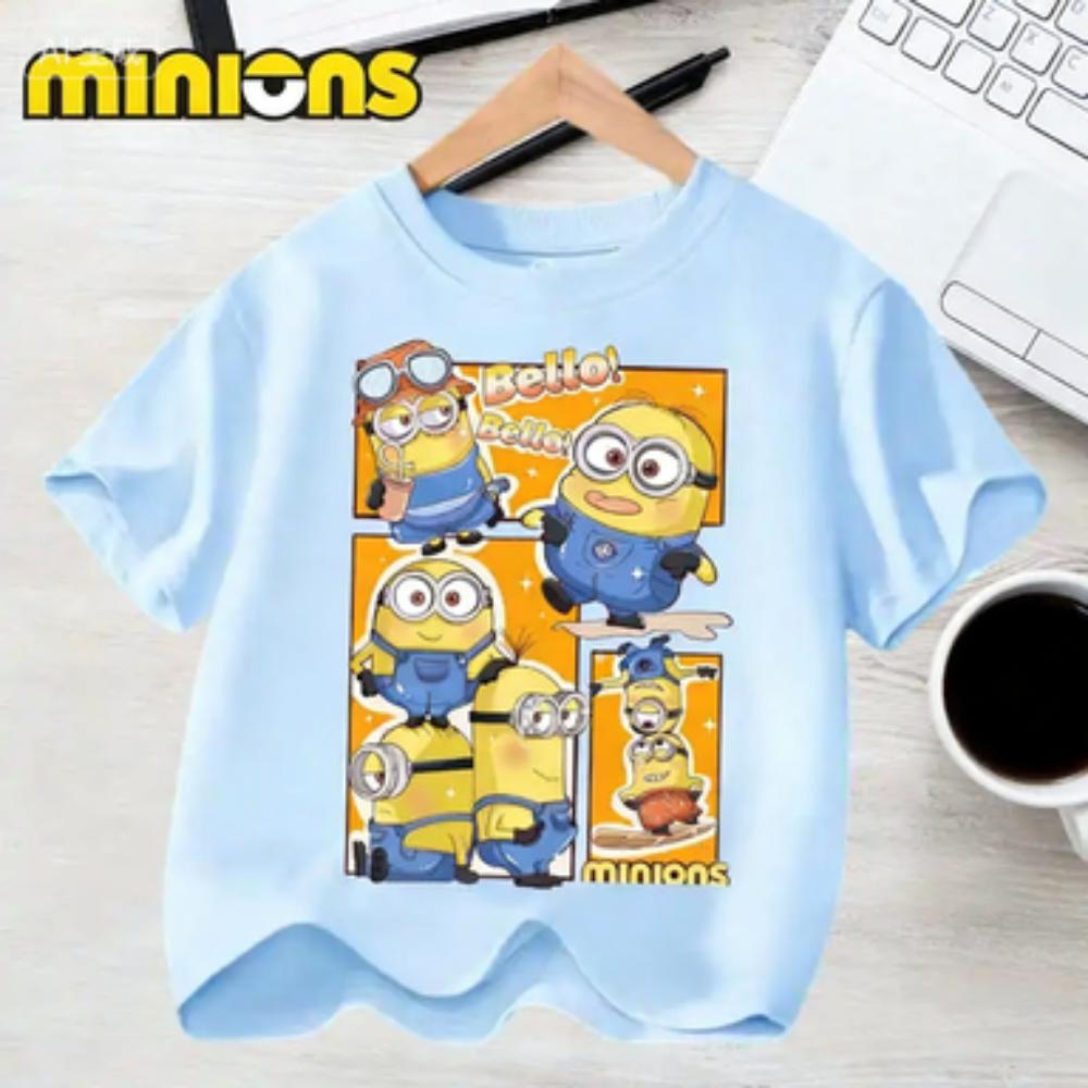 Kids Summer Cute Minions Cartoon Animation Print T-shirt for Outdoor Travel Girls Boys Casual Sports Short Sleeve