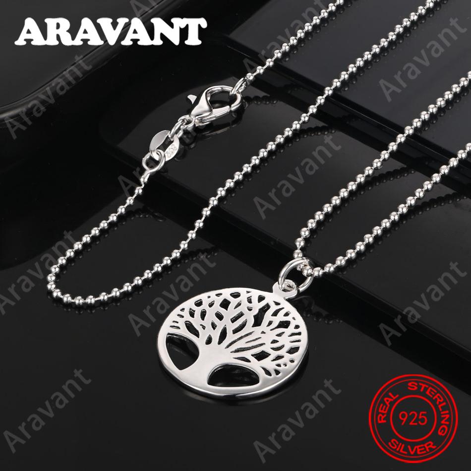 925 Sterling Silver Round Hollow Tree Of Life Pendant Necklace Women S Unique Gift Versatile Banquet Jewelry 40cm