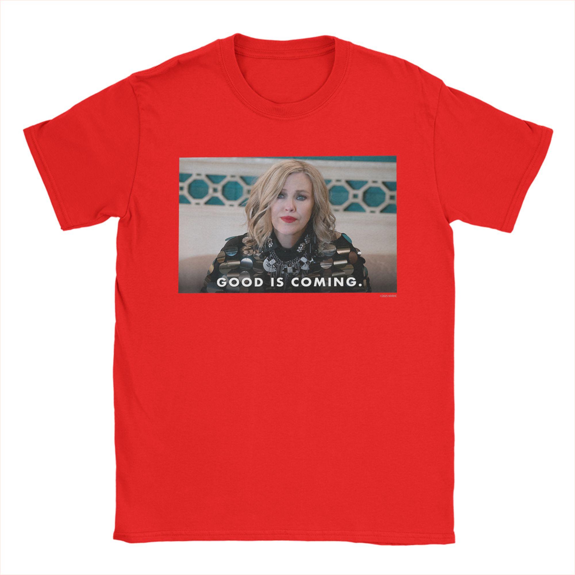 

Смешная футболка Мойры Роуз «Хорошее грядет» для унисекс, с круглым вырезом, 100% хлопок, с коротким рукавом, печатные топы S