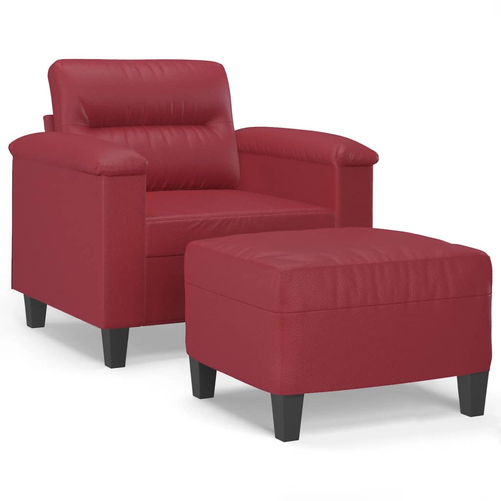 Armchair with Footstool Burgundy 60 Cm Faux Leather