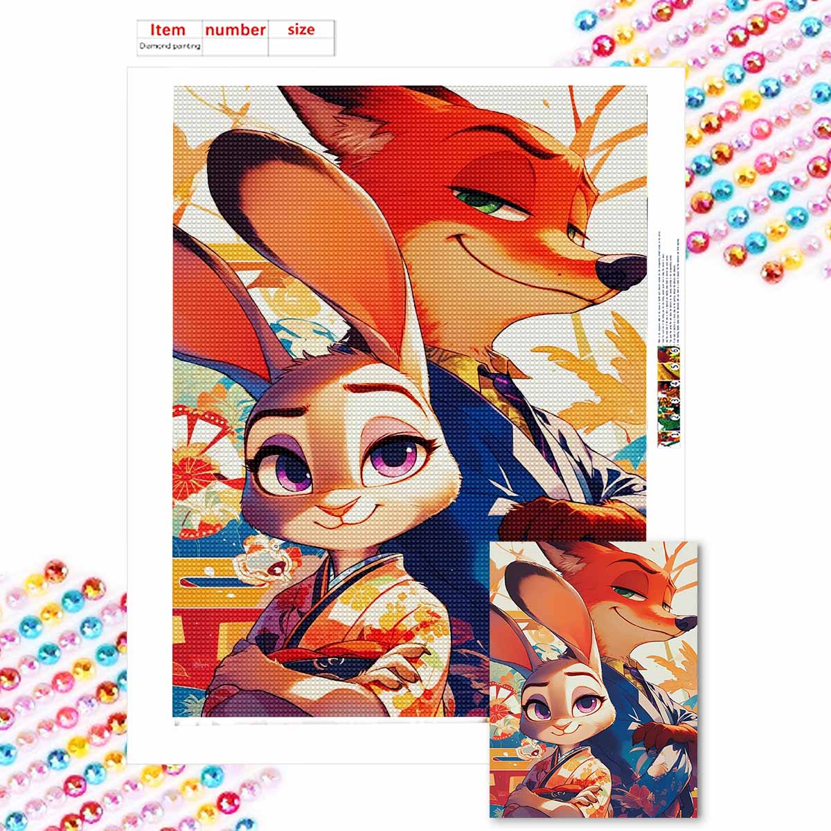 

Полная круглая алмазная живопись Лиса и Кролик Искусство Стразы Картина Мозаика DIY 5D Вышивка крестом Домашнее украшение Round 20x30cm