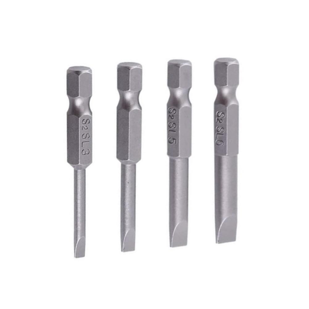 4 ks 50mm plochých šroubovacích bitů 3-6mm magnetické ploché hlavy 1/4'' šestihranná stopka SL3/SL4/SL5/SL6 pro příslušenství k elektrickému nářadí