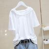 Womens Summer Latest Japanese and Korean Trendy One Tone Short-sleeved Large Version Hoodie Simple Slim Base Top for Women