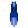 Women Sparkly Sequin Lyrical Dance Costume Mock Neck Sleeveless Mesh Skirted Leotard Performance Wear