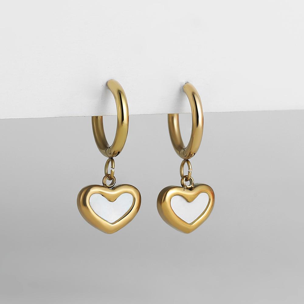 

Lovely Cute Small Heart Hoop Earrings for Women Girls Natural White Stainless Steel Earrings Piercing Hoops Zircon Pendientes