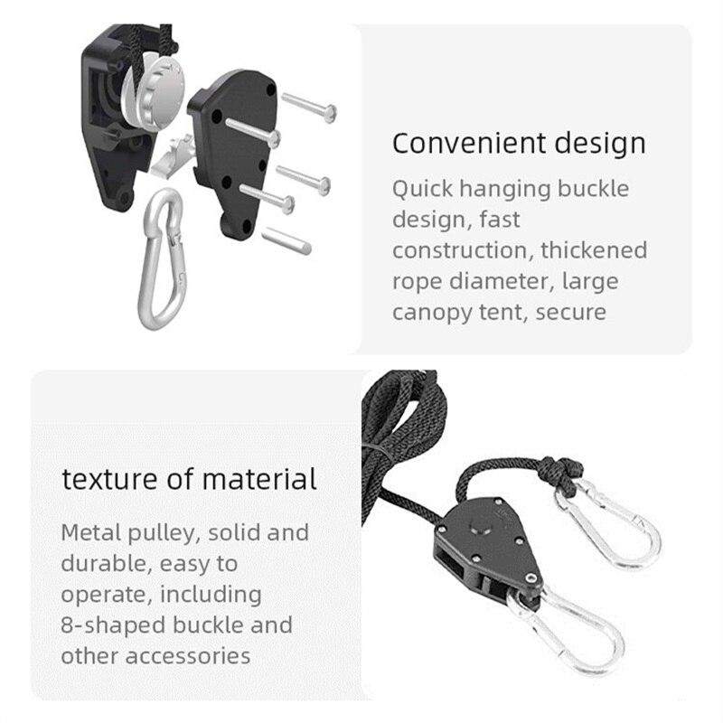 4pcs Awning Wind Rope 8 Inch Adjustable Lanyard Hanging for Tent Fan Grow Plant Lamp Pulley Ropes Pulley Lifting Pulley Hook