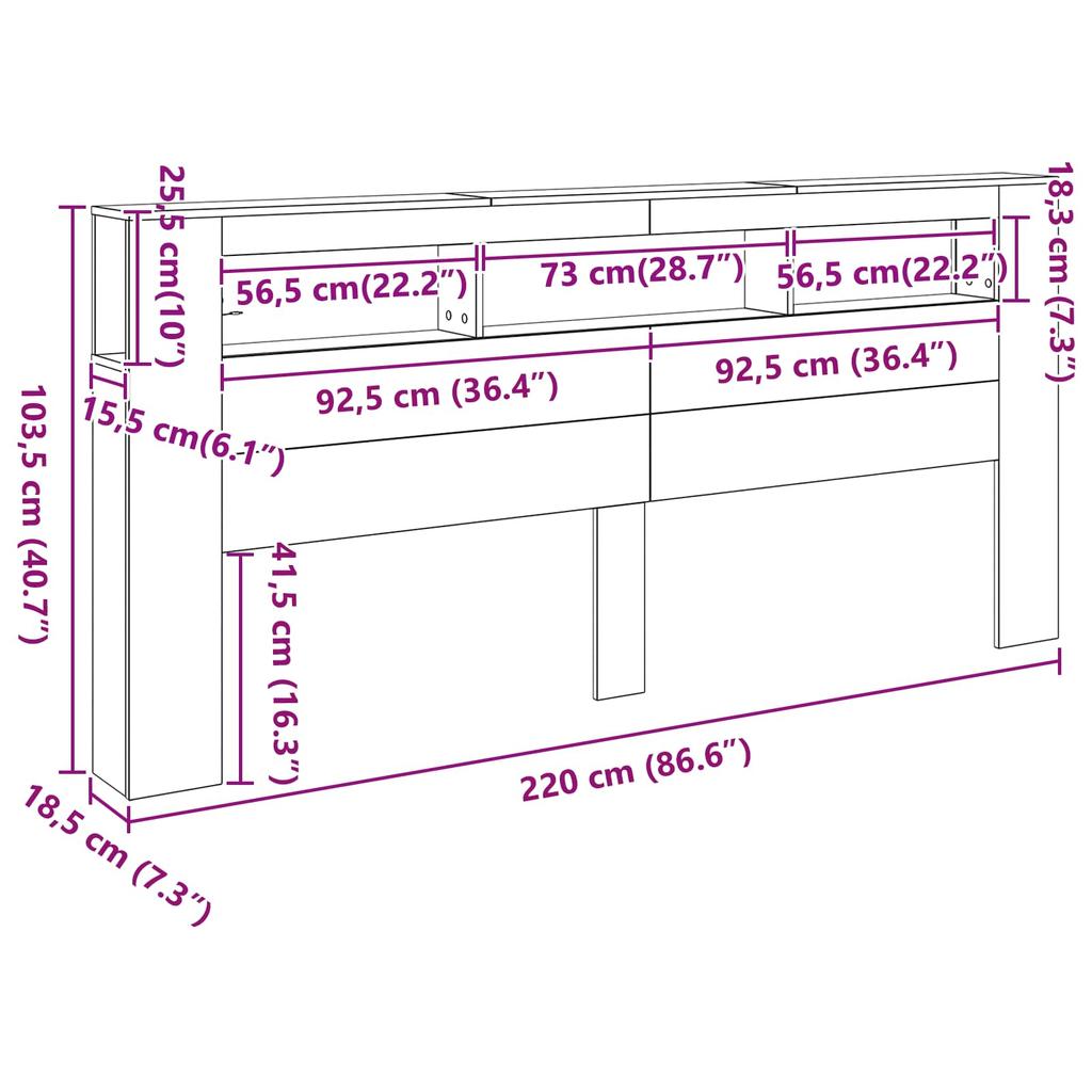 LED Headboard in Black Oak Look 220 x 18.5 x 103.5 cm