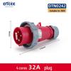 IP67 Waterproof Industrial Angled Plug Socket, 16A/32A, 3-Core, 4-Wire, 5-Pin, Flush Mount, Not Explosion-Proof