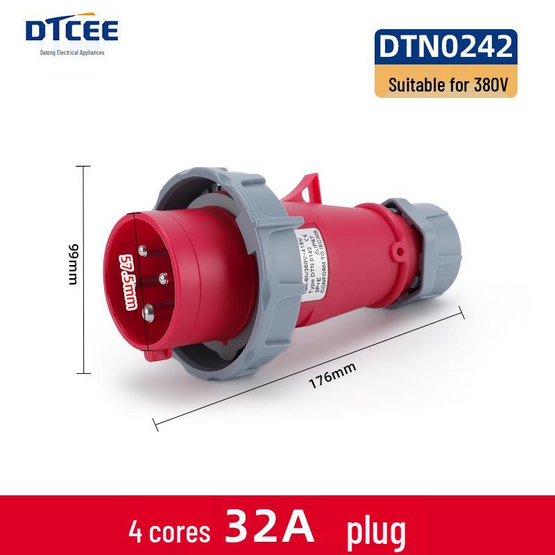IP67 Waterproof Industrial Angled Plug Socket, 16A/32A, 3-Core, 4-Wire, 5-Pin, Flush Mount, Not Explosion-Proof