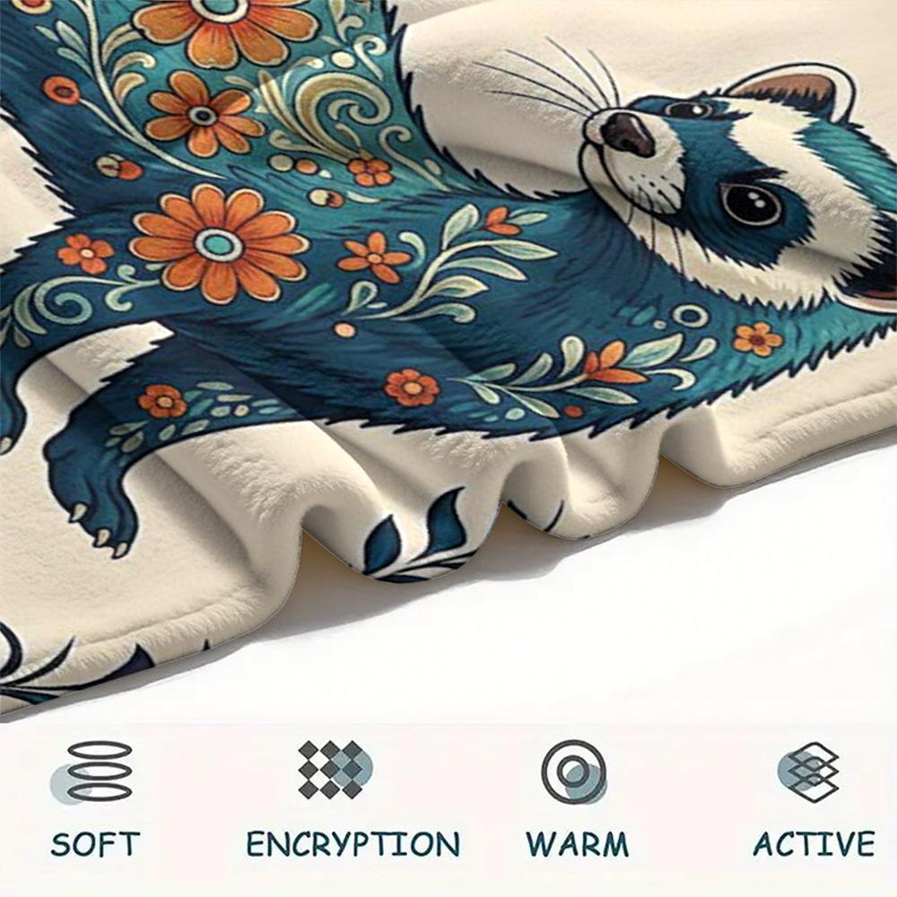 1PC Retro animals Print Flannel Blanket, High quality Comfortable for All Seasons, Home Decor, Warmth and Comfort