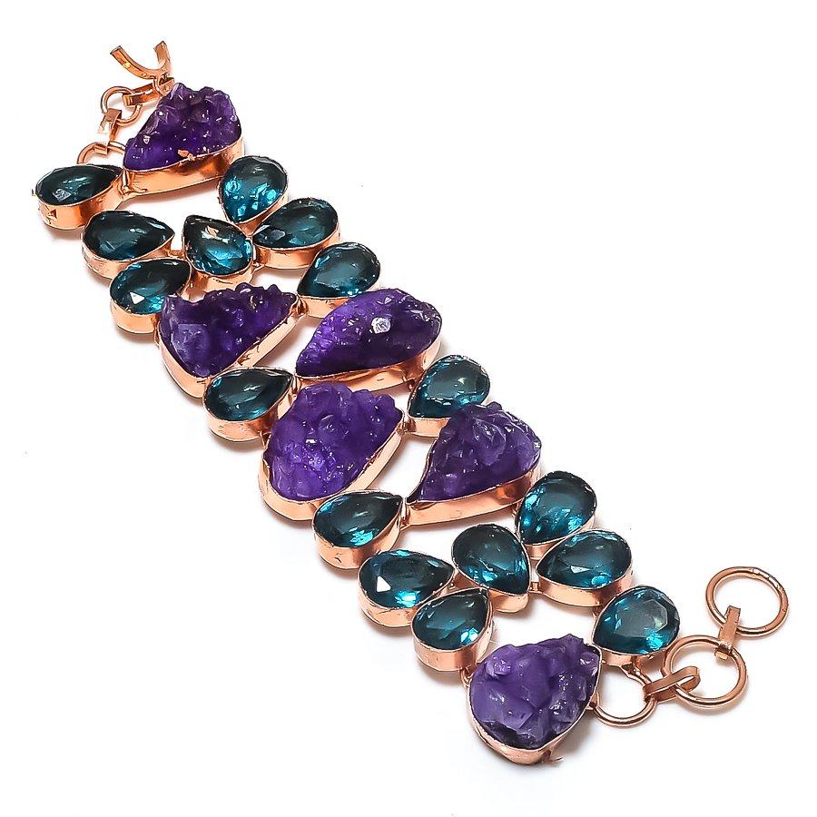 Natural Amethyst Rough, Quartz Gemstone 925 Sterling Silver Bracelet 7-8" n7w61