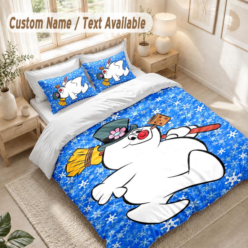 Snowman Bedding Set, 1 Duvet Cover & 2 Pillowcases Soft Comfortable Bedroom Home Textile Decor