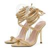 Summer 12CM Gladiator Heels Sandals For Women Pointed Open Toe Lace-Up Stiletto Ladies Strappy Wedding Shoes Black Red