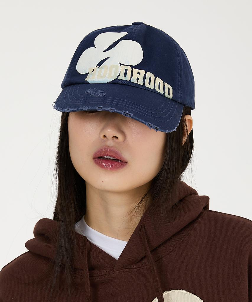 HOODHOOD Multi Logo Distressed Ball Cap Navy