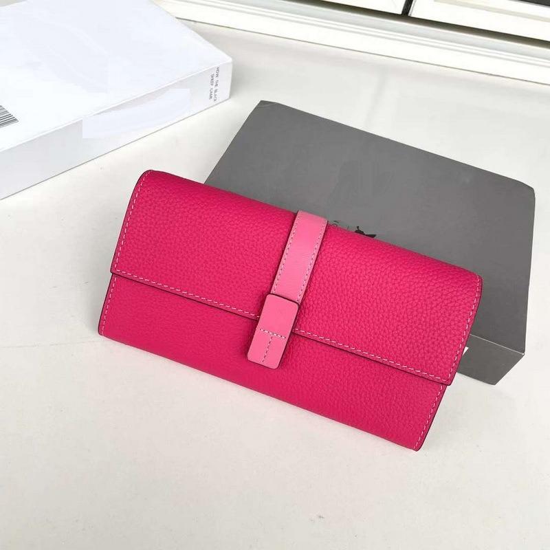 New Genuine Leather Women's Wallet Top Layer Cowhide Lychee Pattern Drawstring Contrasting Color Long Three Fold Bag