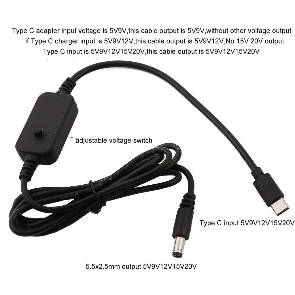 Câble Régulateur de Tension Type C vers 5V9V12V15V20V3A pour Routeurs, Caméras, Haut-parleurs, Lumières LED, Moniteurs et Imprimantes 3D