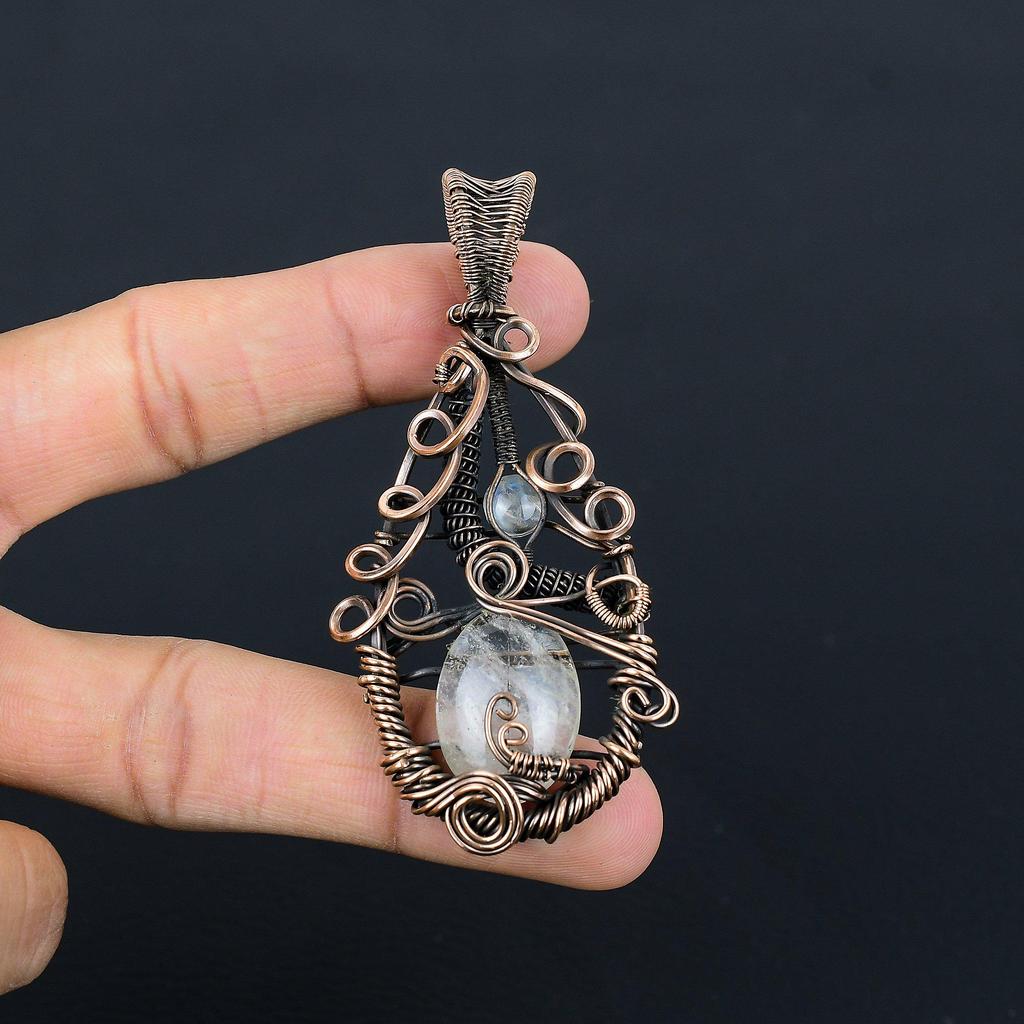 Black Rutile Gemstone Pendant Handmade Jewelry, 999 Copper Wire Wrapped Pendant Jewelry, Gift For Her Women Pendant Brand New Pendant