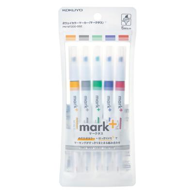 Mark+ 2-Way Highlighter Set, 5 Colors, Dual-Tip Fluorescent Pens