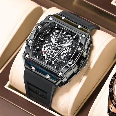 Fashion Wristwatch Top Luxury Casual Waterproof Military Luminous Date Hollow Out Silicone Strap Men Watch Tonneau Dial