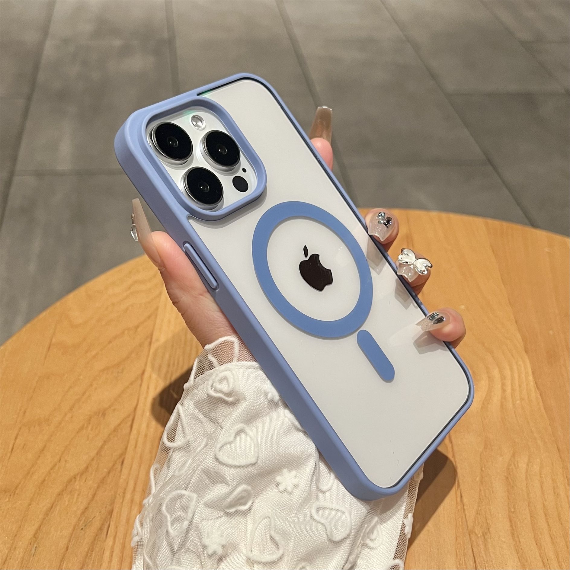 

Роскошный прозрачный чехол Magsafe для iPhone 16 15 14 13 12 11 Pro XS XR Max Mini Plus - мягкий силиконовый чехол с большим отверстием для камеры и магнитной беспроводной зарядкой For iPhone 15 синий