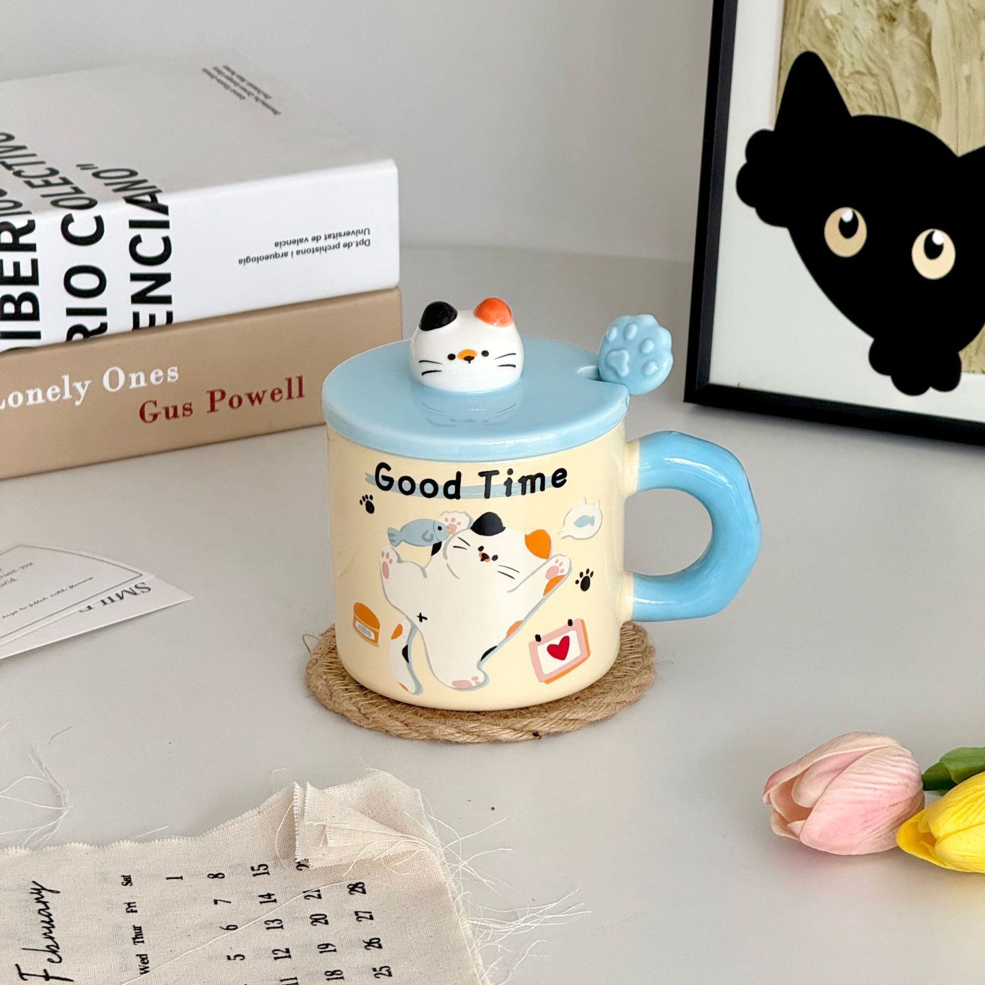 

Cute Cat Birthday Gift Cute Cat Mug with Lid Couple Water Cup High Looking Best Friend Ceramic Cup 301-400ml