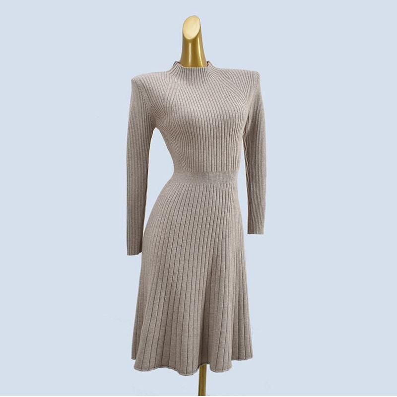 Easiest for Match Western Style Knitted Dress Female Outwear Autumn and Winter Tight Waist Slim Looking Midi Skirt Match with Coat Base Sweater