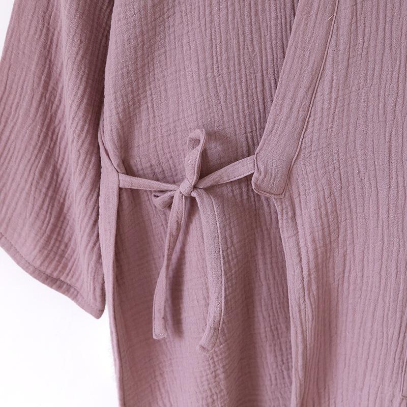 2026 New Couple Japanese Kimono Set 100% Cotton Crepe Cloth Women's Spring and Autumn Simple Solid Color Home Clothes