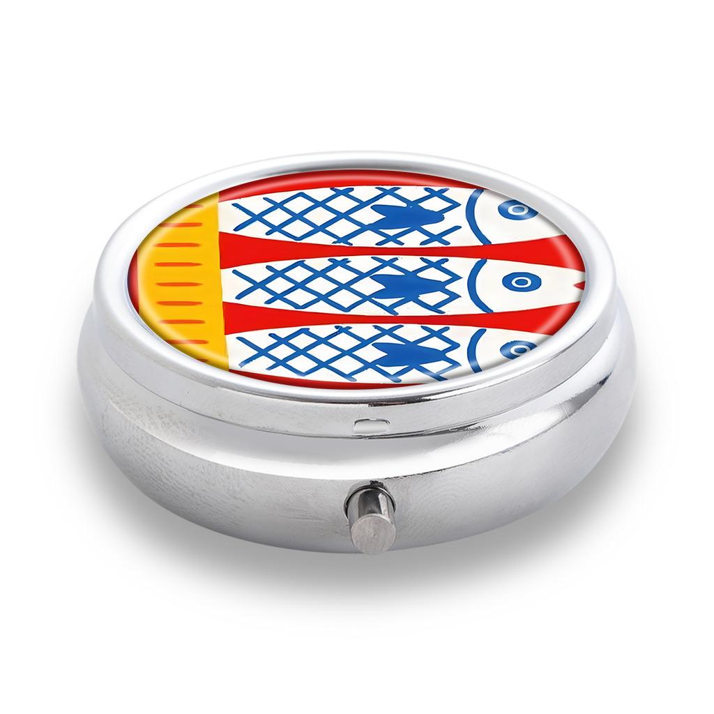 Portapillole Portatile con 3 Scomparti, Mini Custodia Organizer in Metallo per Medicine, Carino Contenitore Stampato per Vitamine, Pillole, Gioielli, Viaggio, Uso Quotidiano