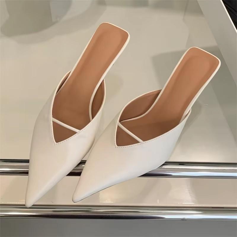 Spring Elegant Pointed Toe Slippers Women Thin Low Heels Mule Shoes Fashion Party Dress Zapatos De Mujer