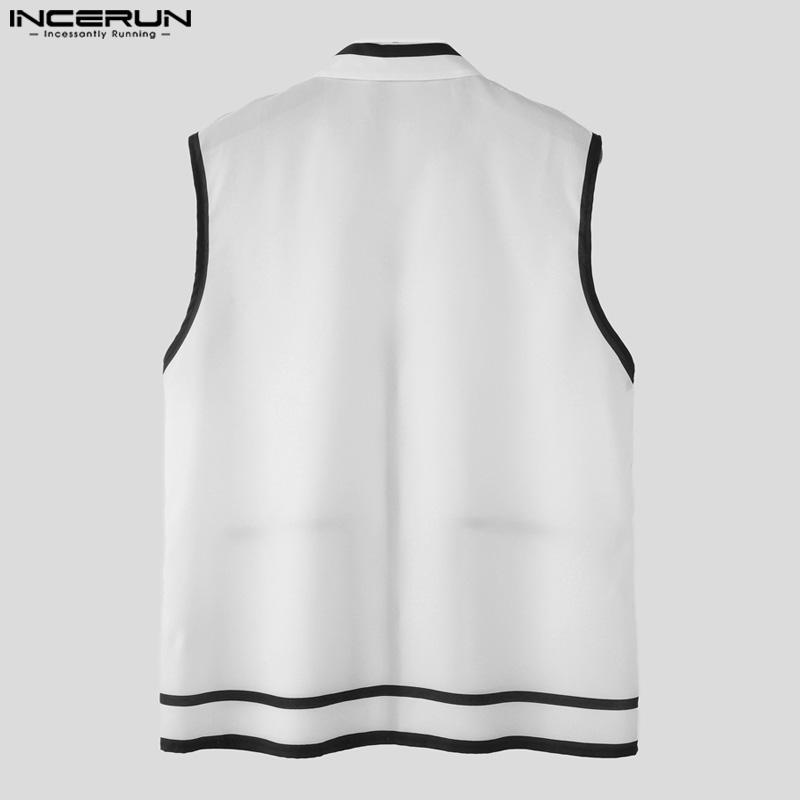 INCERUN 2PCS Men Sets Sleeveless Waistcoat and Long Straight Stitching Pants Outfits