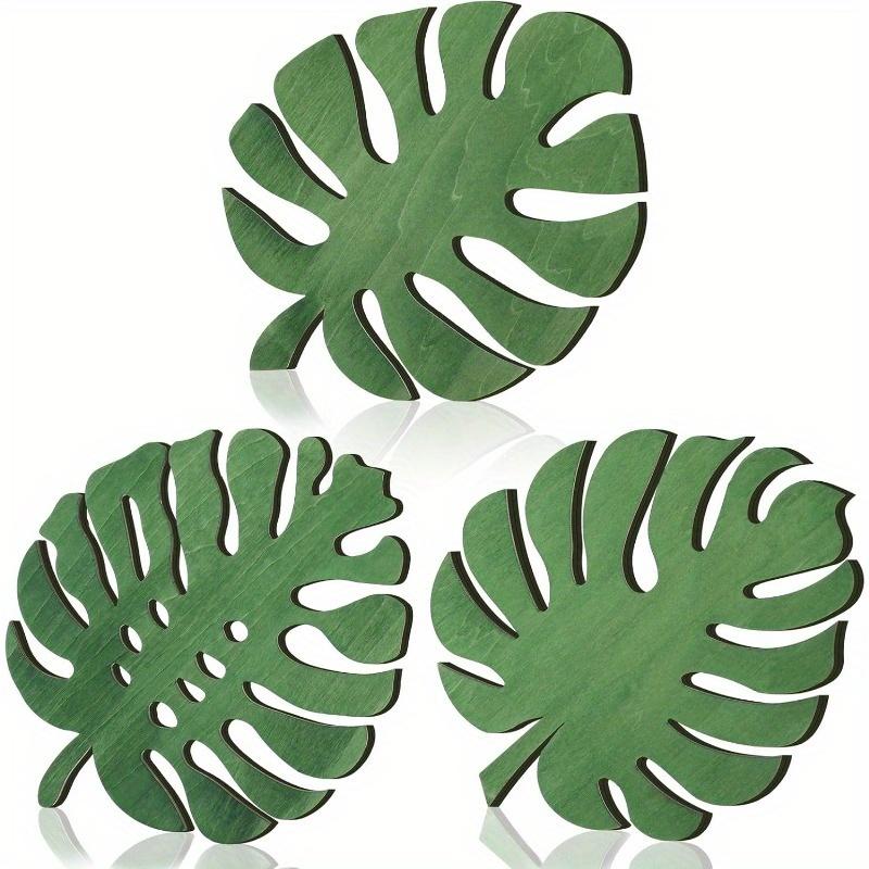 

3PCS Eco-Friendly Wooden Heat Resistant Trivet Set 4.72Inch Monstera Leaf Design Green Kitchen Countertop Protector Stylish 12x12x0.5cm зелёный