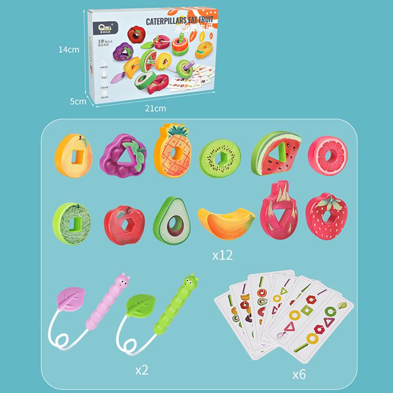 

Fruit Shape Montessori Threading Toys for Children Geometric Cognitive Sensory Matching Games Fine Motor Skills Parish Material