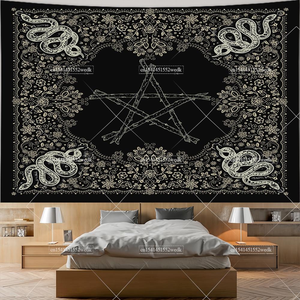 Hippie Pentagram Wiccan Wall Tapestry Moon Celtic Altar Cloth Occult Witchcraft Tapestry Aesthetic Tarot Divination Tapestries