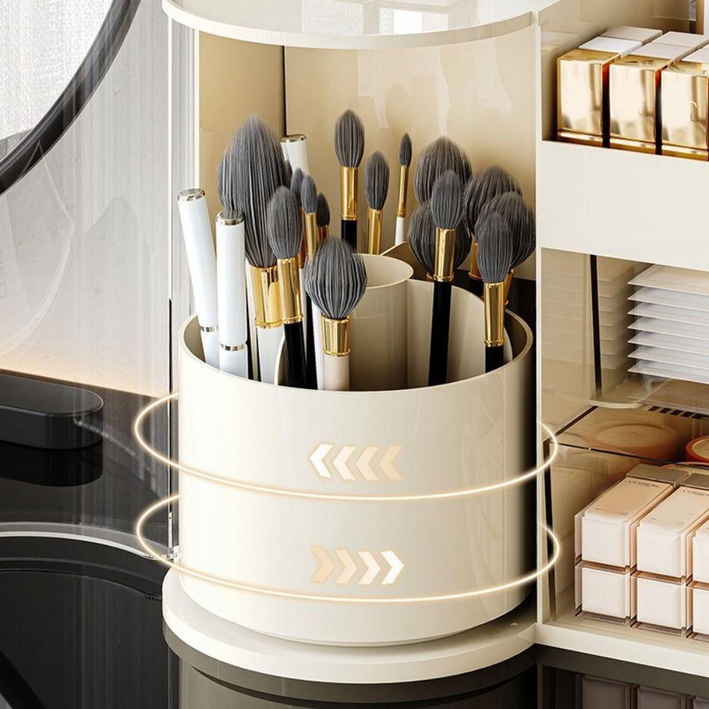 Plastic Cosmetic Storage Box Large Capacity Dust-proof Rotating Brush Holder Space Saving Detachable Skincare Display Cases