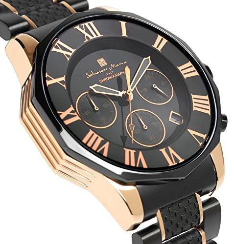 Salvatore Marra Men's Chronograph Watch, 10 ATM Water Resistant, Business/Formal, Italian Brand, Limited Edition, SM15104 (Black/Pink Gold) [Parallel