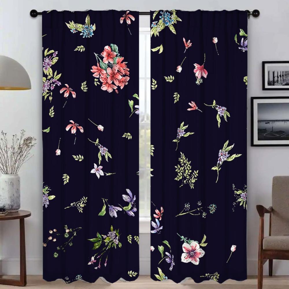 Elegant Room Curtains for Living Room Flowers and Plants Window Curtain Halloween Decoration Shades Curtains 2 Pieces Partition
