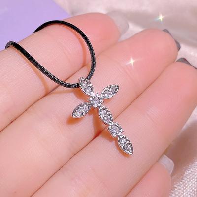 Simple Full Zircon Cross Necklace Temperament Versatile White-Collar Hipster Wedding Jewelry
