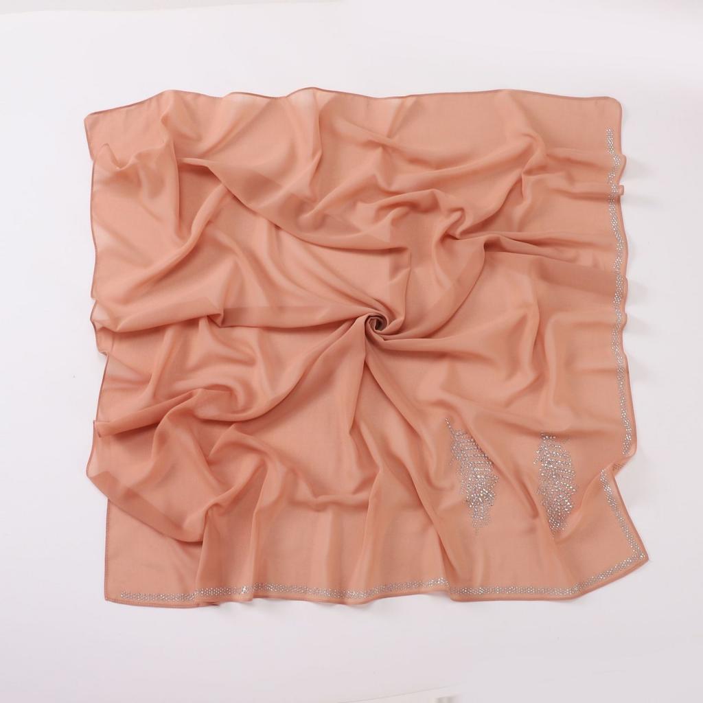 90Cm Luxury Rhinestone Feather Square Bubble Chiffon Instant Hijabs Shawls Lady High Quality Wrap Bufandas Ramadan Muslim Sjaal