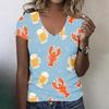 Women's Casual V Neck T Shirt Lobster and Beer Print Short Sleeve Lightweight Summer Top for Everyday Wear