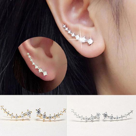 Women Fashion Rhinestone Big Dipper Ear Studs Clips Hook Earrings Jewelry Gift