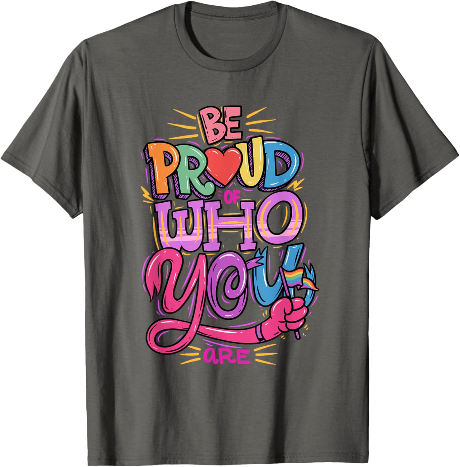 Be Proud of Who You Are LGBTQ Pride Rainbow Flag Graphic Print Cotton T-Shirt Casual 4XL