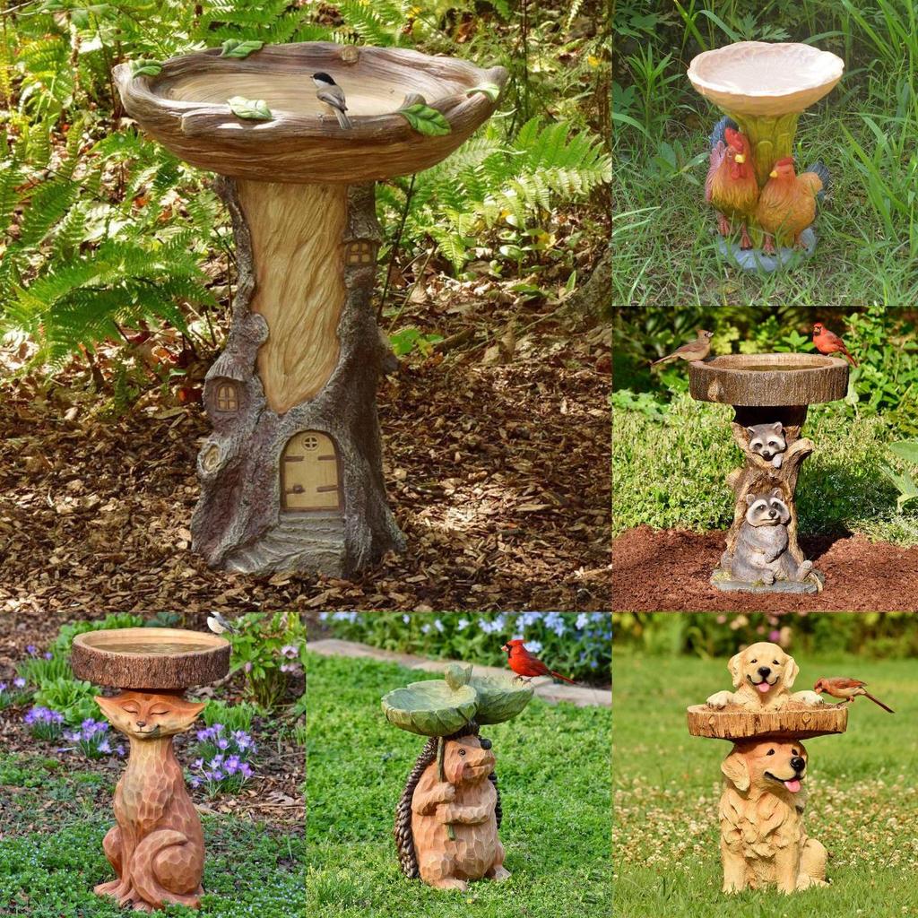 Garden Animal Resin Bird Feeder With Decorative Sculpture For Outdoor Water Features