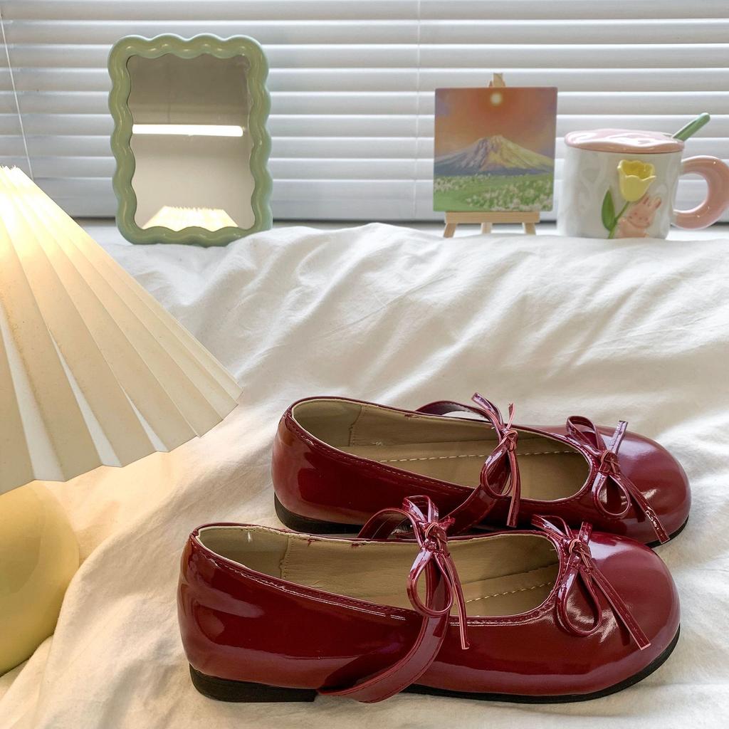 Red French Retro Mary Jane Shoes New Round Head Cute Flat Shoes Soft Sole Shallow Mouth Single Shoes