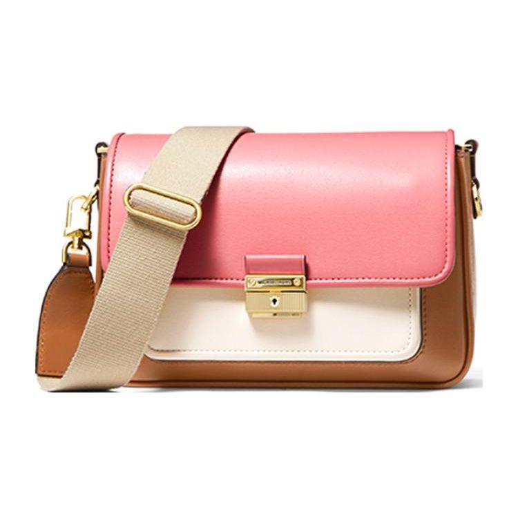 New MICHAEL KORS Bradshaw Cow Leather Shoulder Bag, Crossbody Bag Medium Size Women's Acorn Brown & Pink 30T1G2BM2L-986